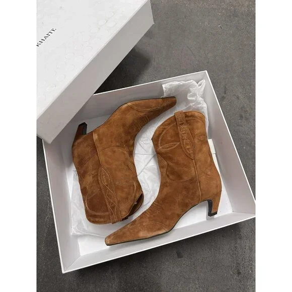 KHAITE Dallas Ankle Boots Caramel Brown Suede - Picture 3 of 10